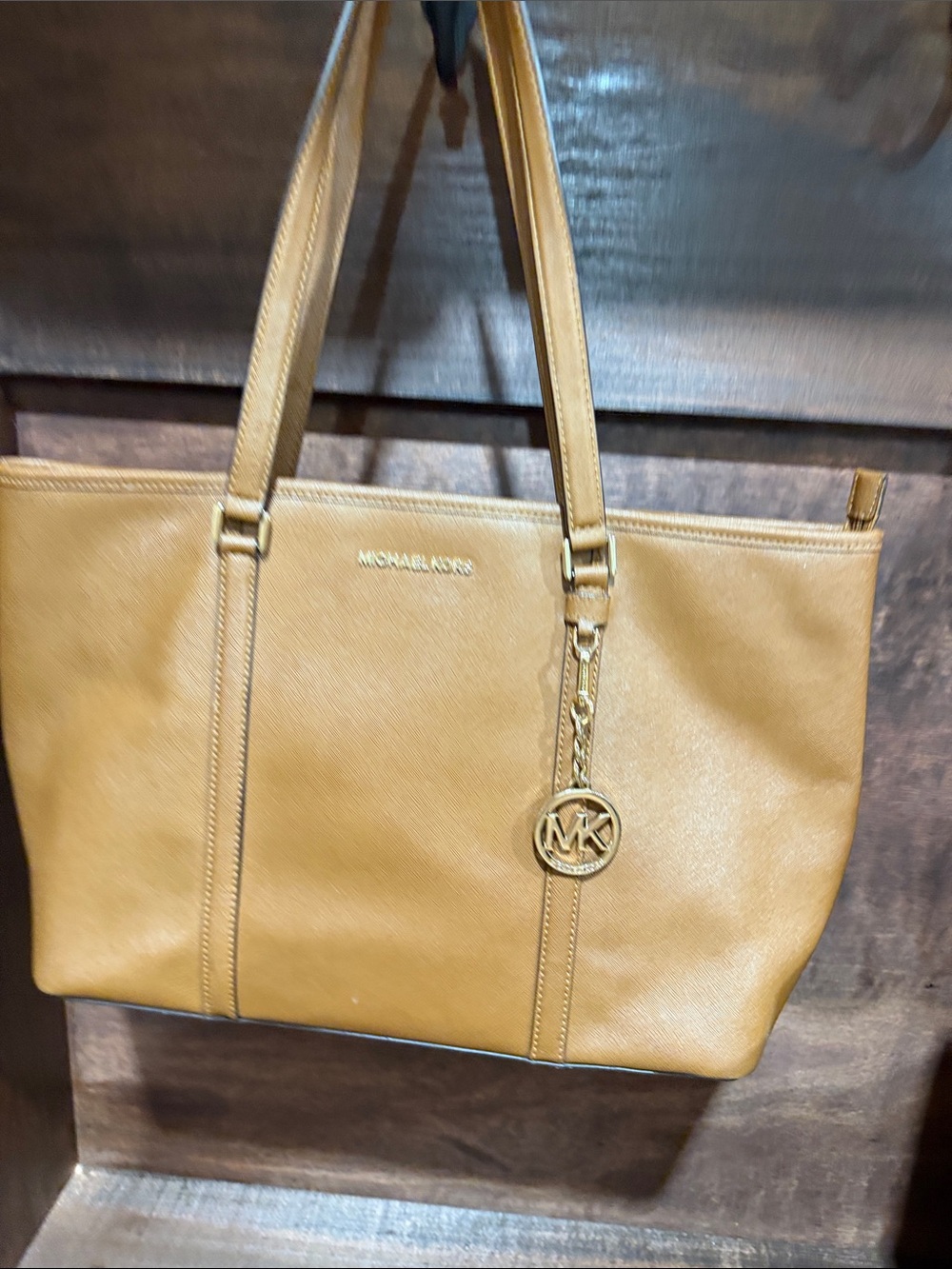 Michael Kors Camel Leather Tote with Gold Accent